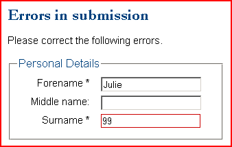an exmaple of an form with an error message